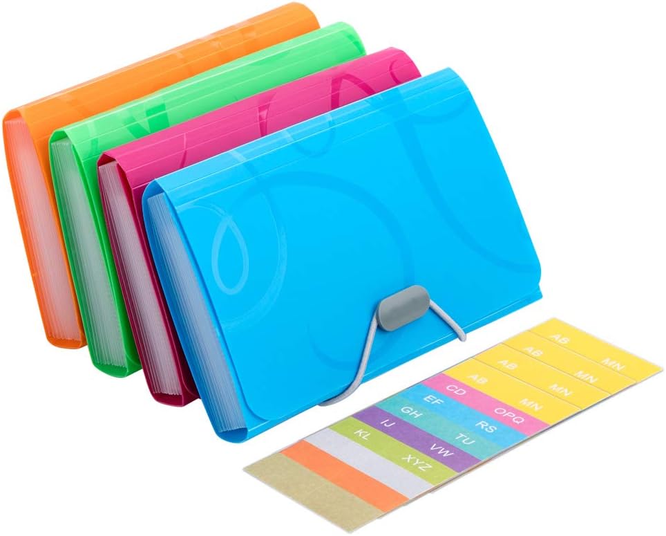Expanding File Folder 4 Pack A6 Size 13 Pockets Portable Receipt Organiser