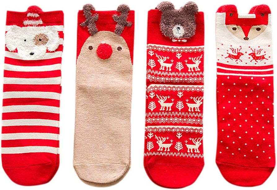 Grehge Christmas Socks Fuzzy Soft Women Girls Novelty Holiday Cotton Socks Casual Warm…
