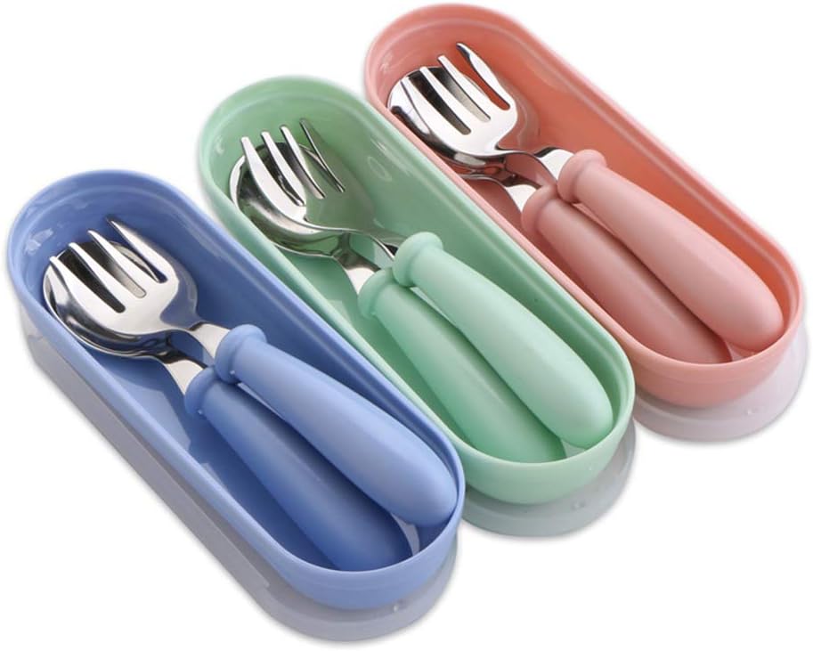 Baby Fork and Spoon 3 Set,Toddler Cutlery Spoons Forks Tableware Travel Set