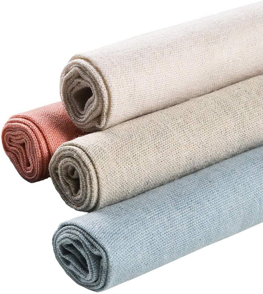 4Pcs Needlework Fabric Natural Linen Solid Colored Embroidery Cloth 4Colors