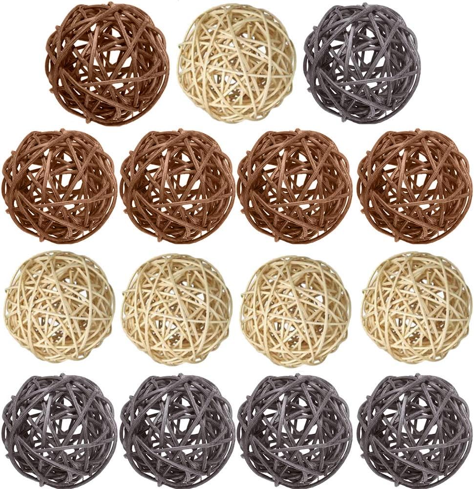 Wicker Rattan Balls 15 Pcs Decorative Multiple Color Orbs Natural Spheres