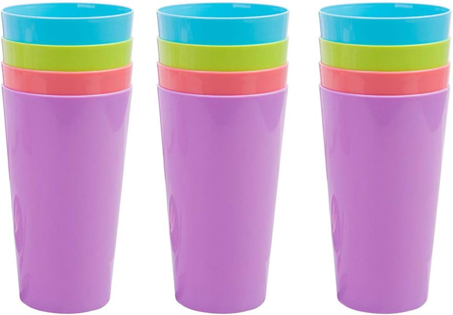 Vidillo Plastic Cups 12 Pcs 500ML/17.5oz Reusable Drinking Cups for Parties