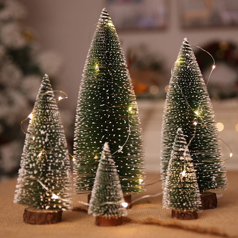 Small Snow Christmas Tree 5Pcs Artificial Frost Trees and 3M/3.28 Yard Wire String Lights…