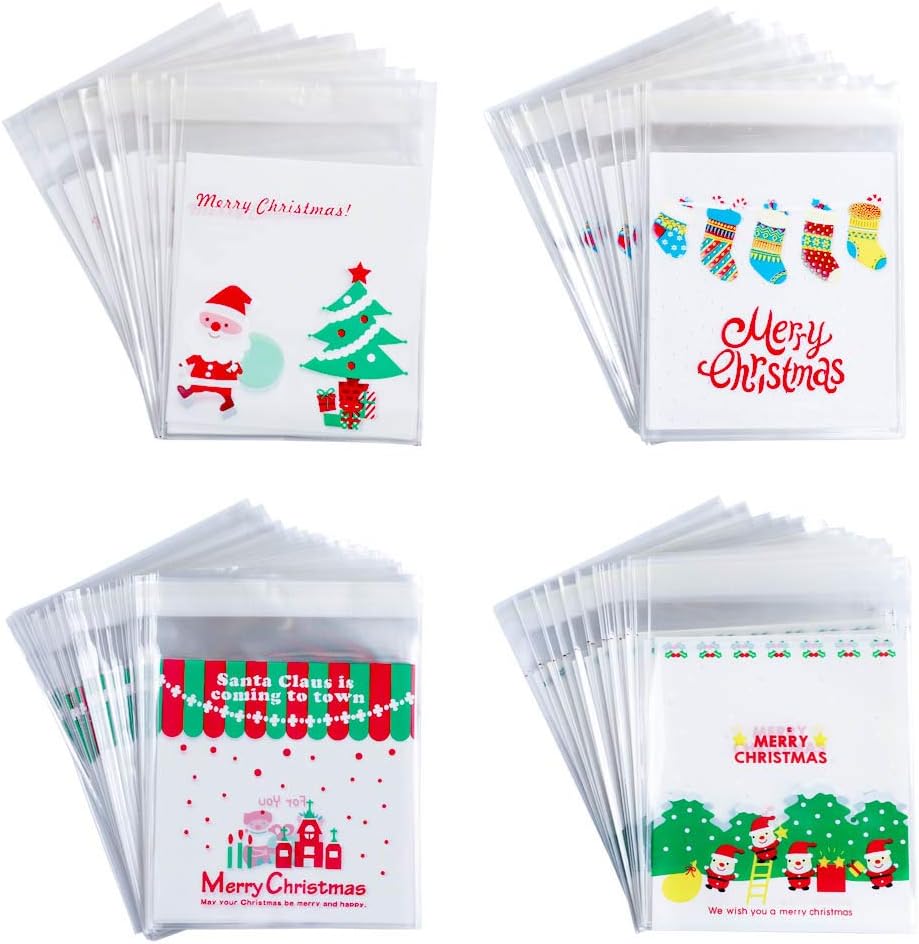 Christmas Candy Bags 400pcs Cake Biscuit Cookie Sweet Bag Self Adhesive Cellophane…
