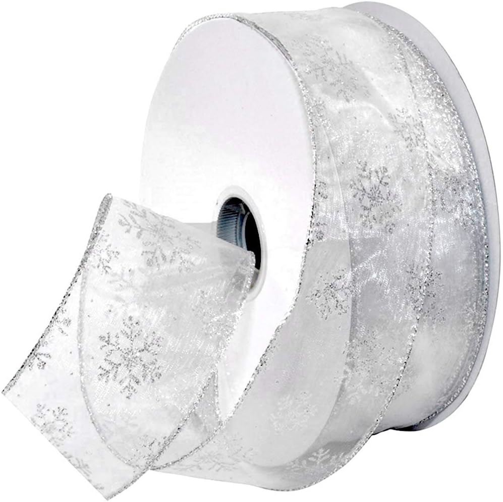 Organza Ribbons Snowflake Glitter Chiffon Ribbon for Christmas 11 Yard 2.5 Inch Shimmer…