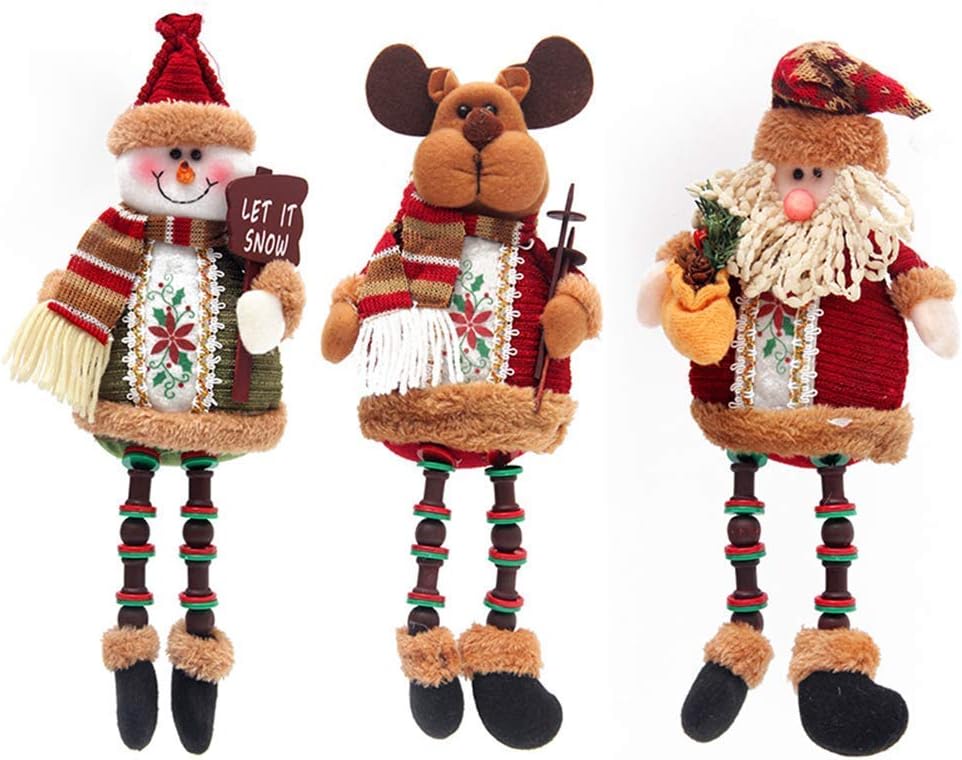 Christmas Plush Toy 3PCS Cute Long Leg Sitting Doll Christmas Ornaments