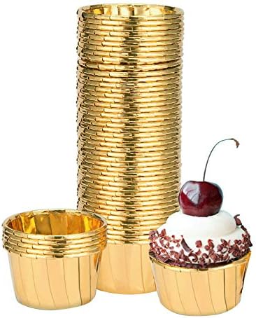 Vidillo Foil Cupcake Liners 100Pcs Gold Cupcake Cases Foil Baking Cups