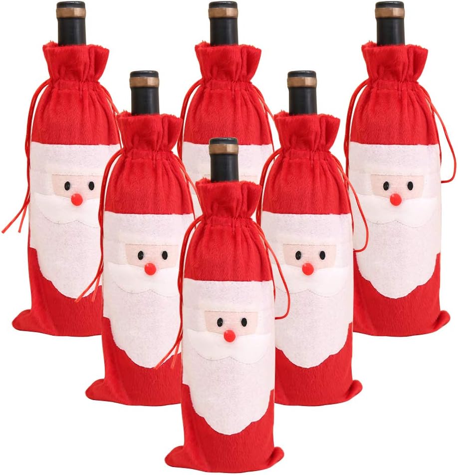 6 Christmas Wine Bottle Gift Bags - Santa Claus Red Wine Covers With Drawstring - Xmas…
