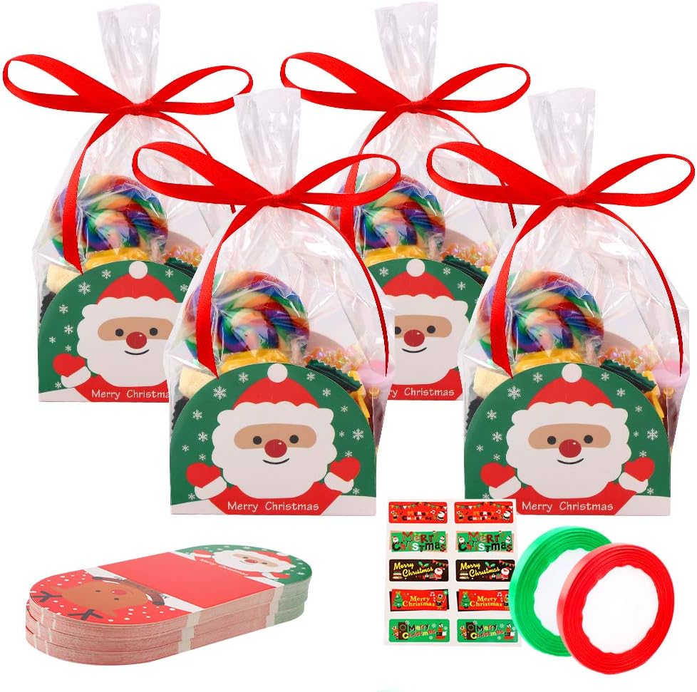Christmas Candy Bags 50pcs Treat Bags Cake Biscuit Cookie Sweet Wrapping Xmas Gift…