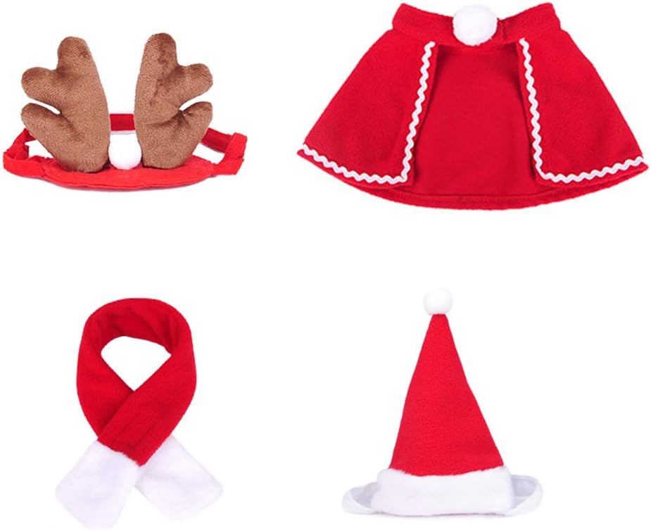 Cat Christmas Costume Outfit 4 Pcs Cat Pet Dog Clothes, Reindeer Headbands Red Hooded…