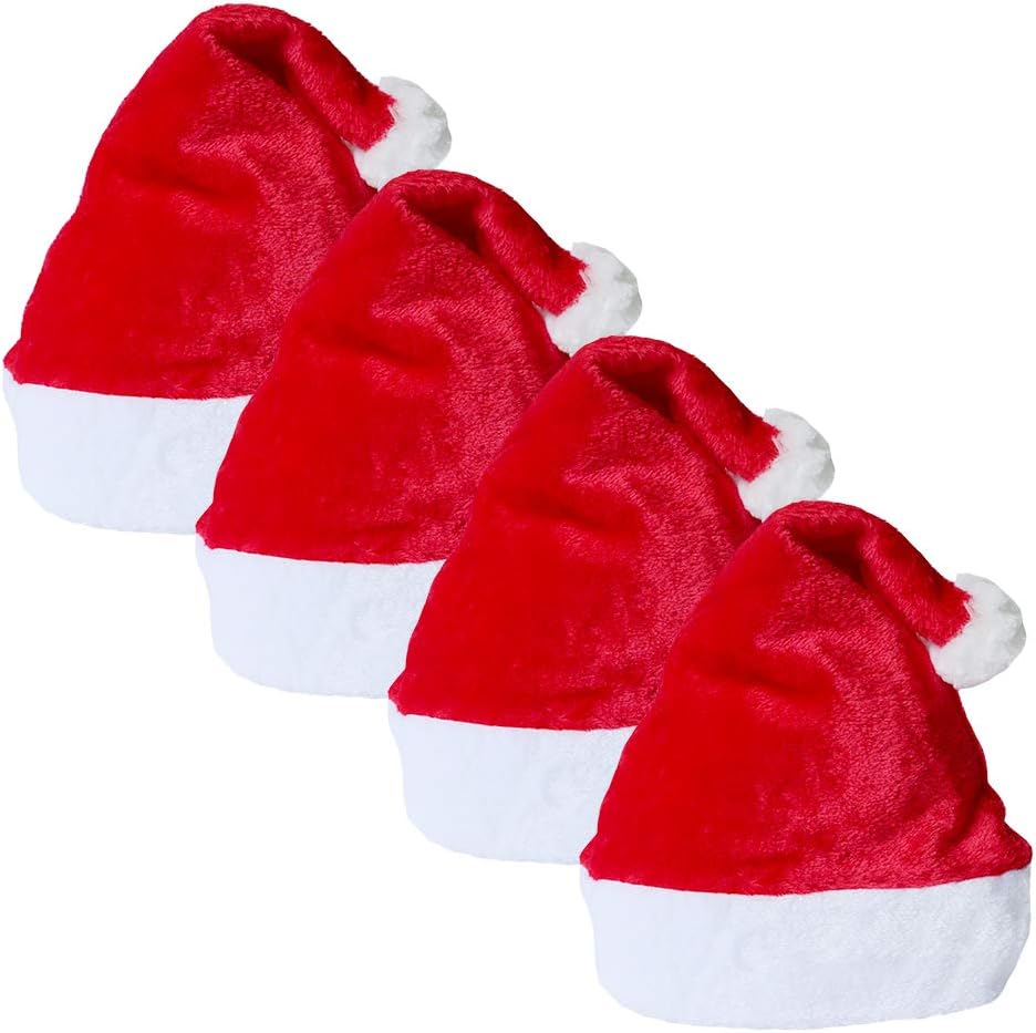 Santa Hats 4 Pcs Christmas Santa Hat Unisex Red Thickened Velvet Santa Hat-Christmas…
