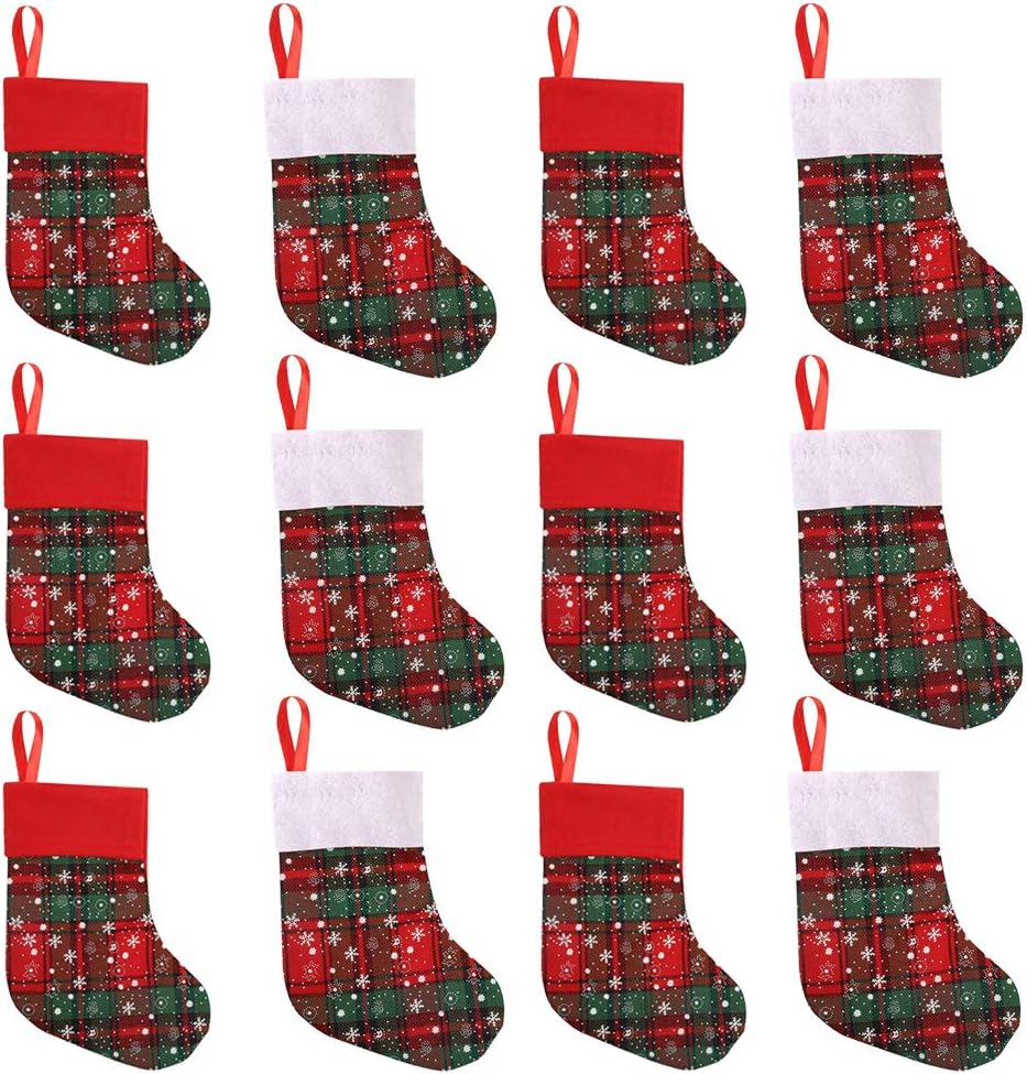 Christmas Stocking Set 12Pcs 9 Inch Small Christmas Stockings Xmas Stocking Decorations…