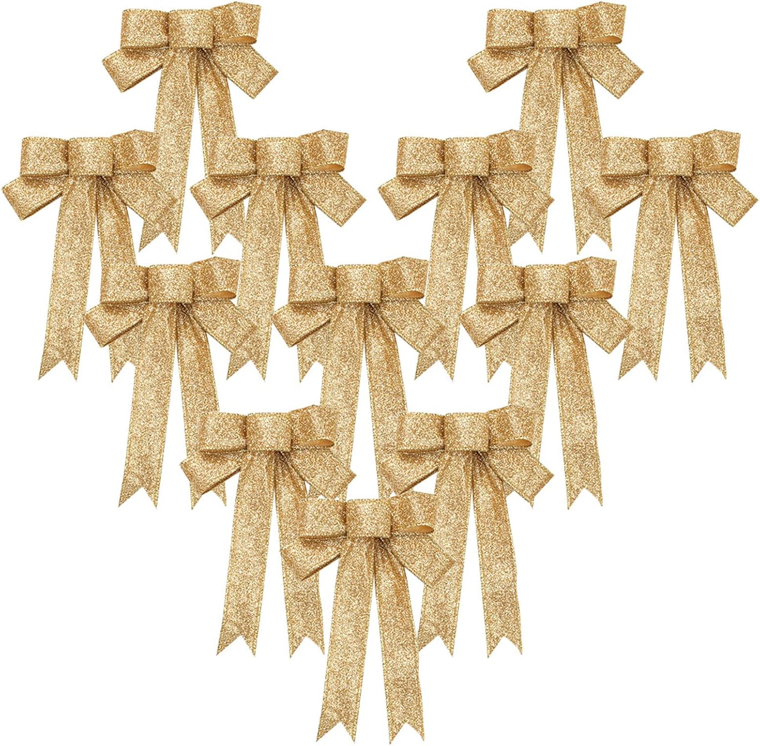 Christmas Ribbon Bows 12Pcs Golden Bowknot Glitter Xmas Tree Bows Hanging Ornaments for…
