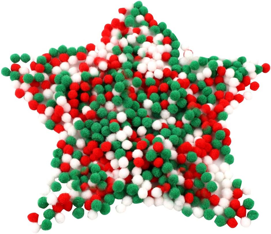 Handmade Fluffy Pom Balls - 600Pcs Mini Red, Green, White Craft Charms - Hanging…