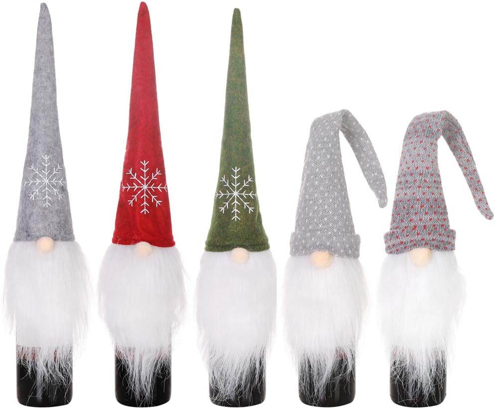 Christmas Wine Bottle Covers 5pcs Decorative Handmade Santa Claus Xmas Wine Bottle Covers…