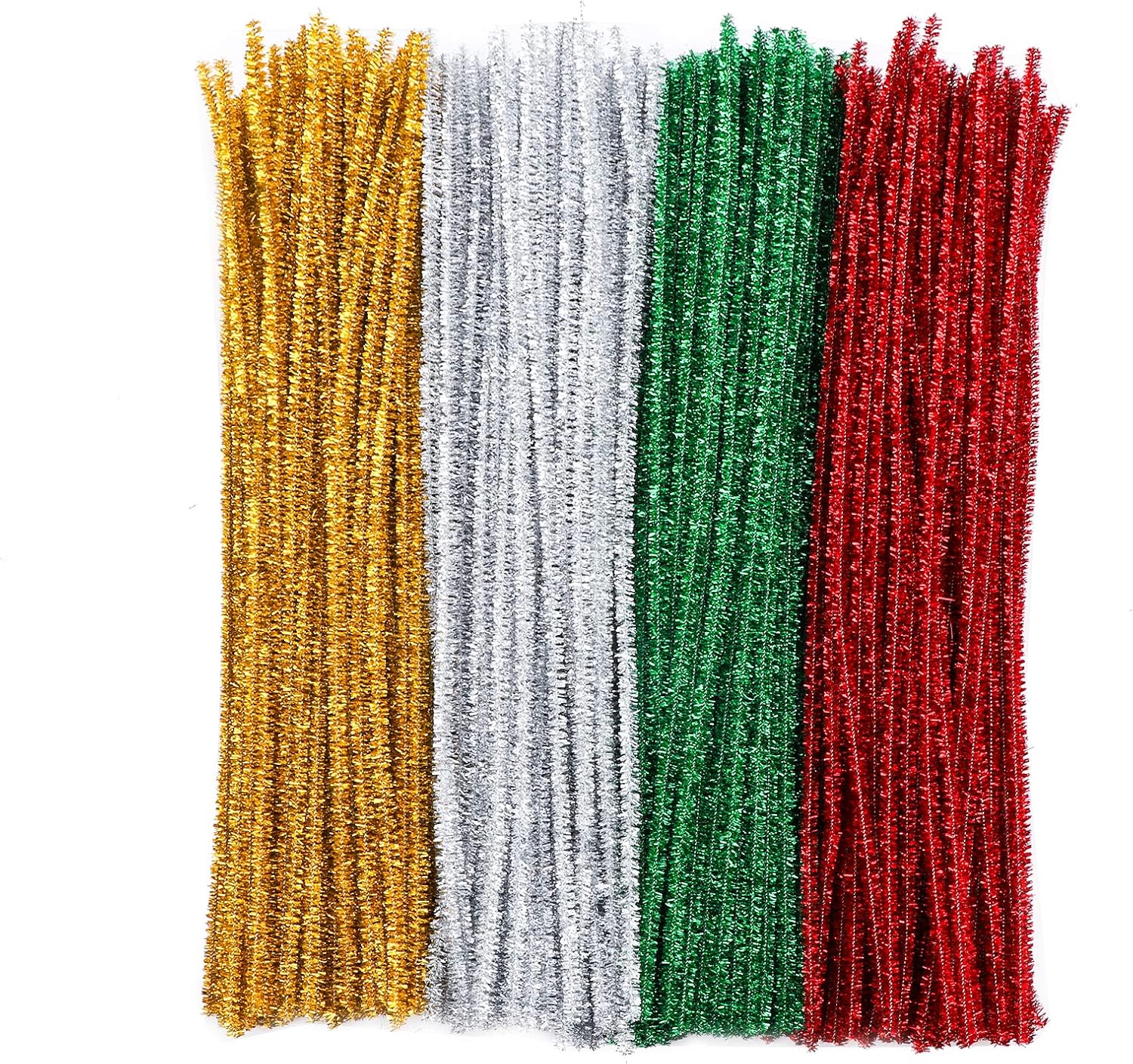 Pipe Cleaners 400 Pcs 4 Colors Christmas Chenille Stems Glitter Pipecleaners Craft Kit…