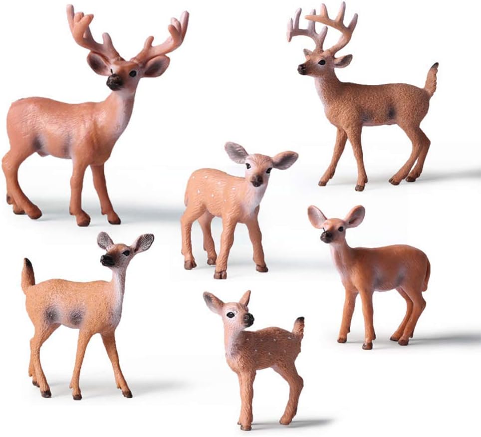 Forest Animal Figures Set 6pcs Christmas Reindeer Realistic White Tailed Deer Action…