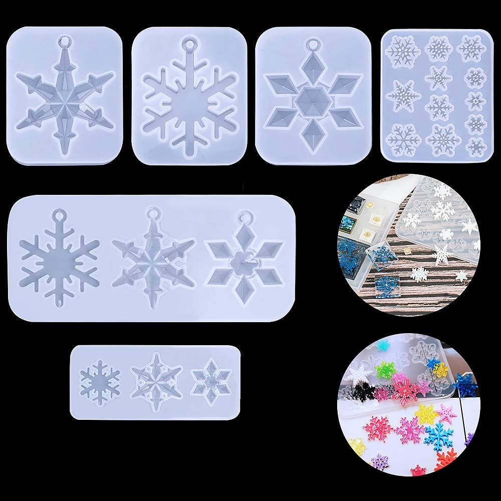 Resin Snowflake 6Pcs Christmas Pendant Jewelry Molds - Silicone Bracelet Molds & Epoxy…