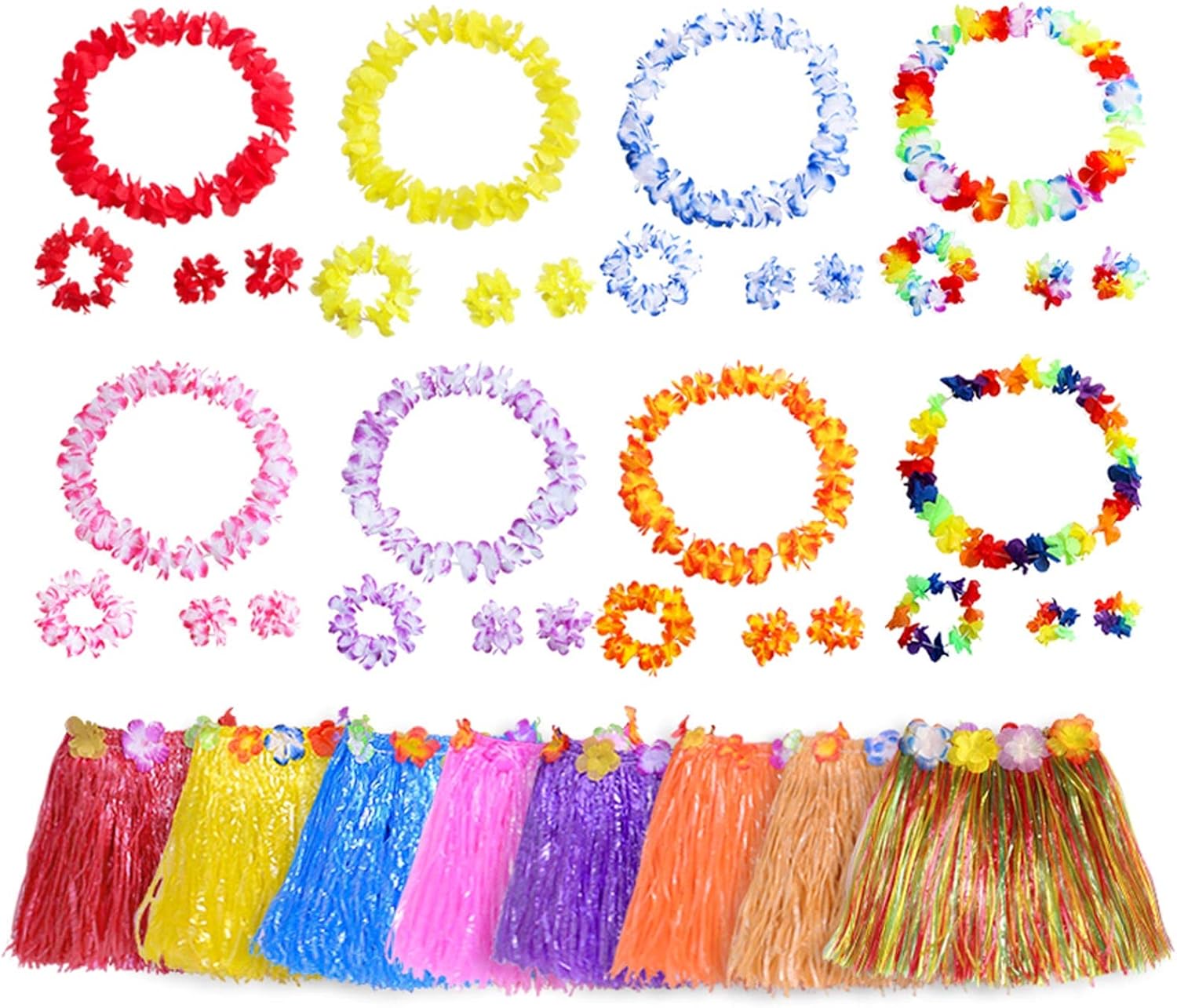 40Pcs Hawaiian Fancy Dress Set with 8Pcs Hawaiian Leis,8Pcs 40cm Hula Grass Skirt,8Pcs…