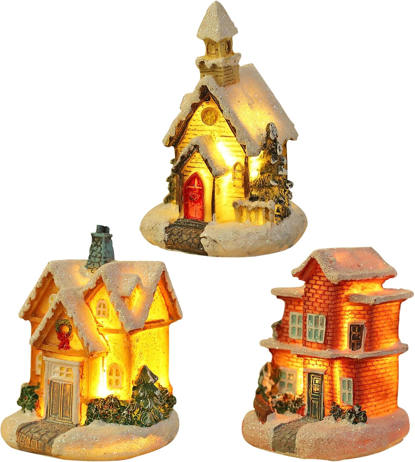 Christmas Village Houses Set 3Pcs LED Light Up Christmas Ornament Kits Christmas Resin…