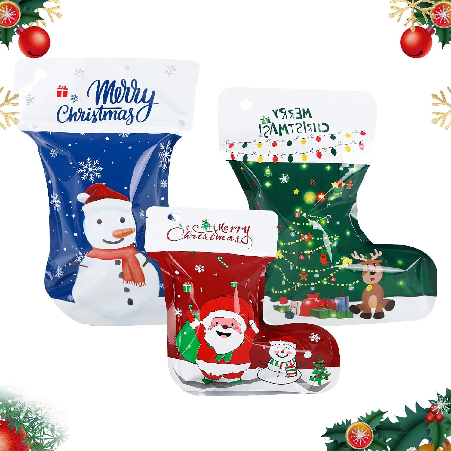 Christmas Zip Lock Bags 24Pcs Xmas Mylar Bags Sweet Treat Candy Bags Kids Goody Bags with…