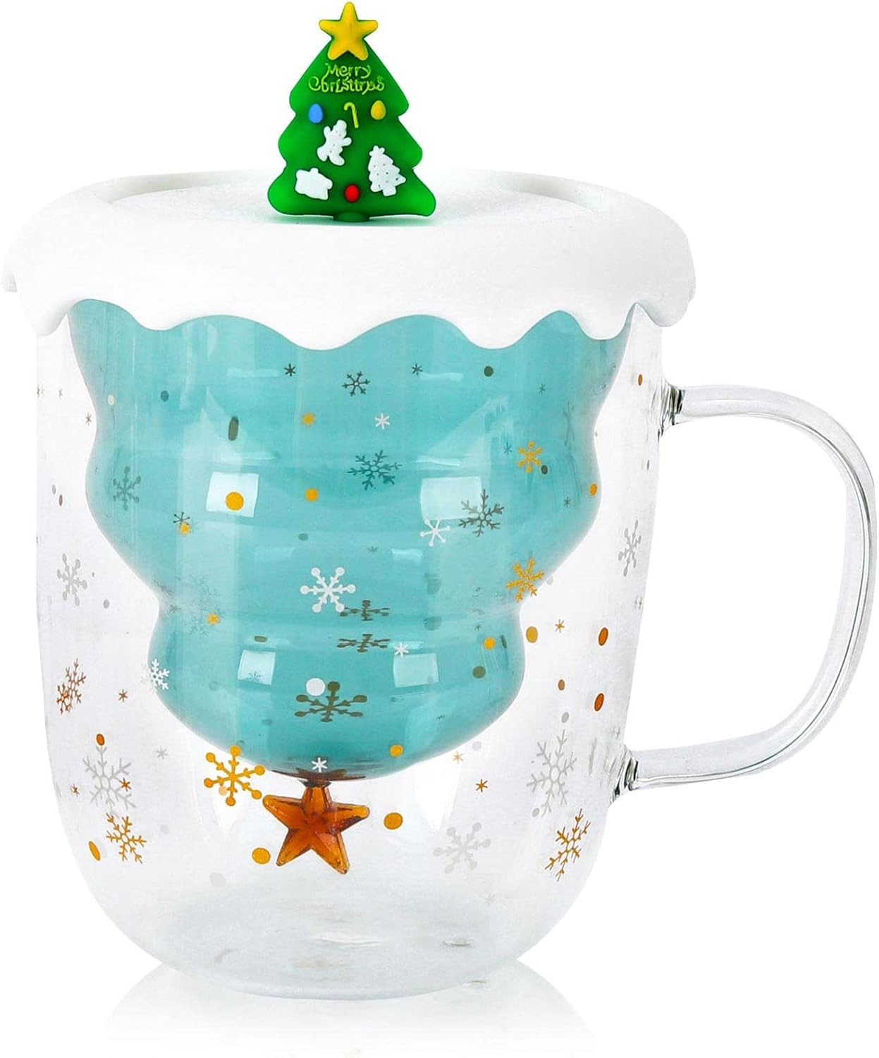 Christmas Cute Mugs 250ml Double Layer Glass Coffee Mug with Lid and 3…