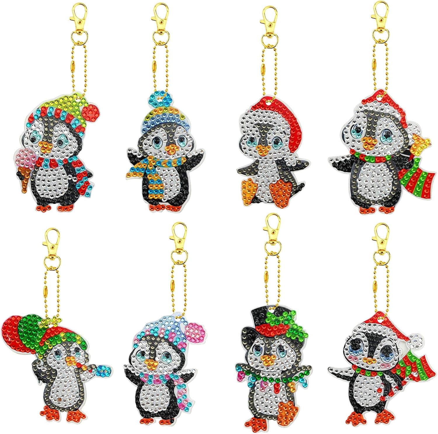 8Pcs Christmas 5D DIY Keychains Diamond Painting Full Kit for Adults