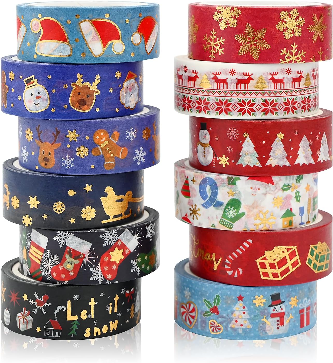Christmas Washi Tape Set 12 Rolls Pack Colorful Decorative Thin Tapes Christmas Holiday…