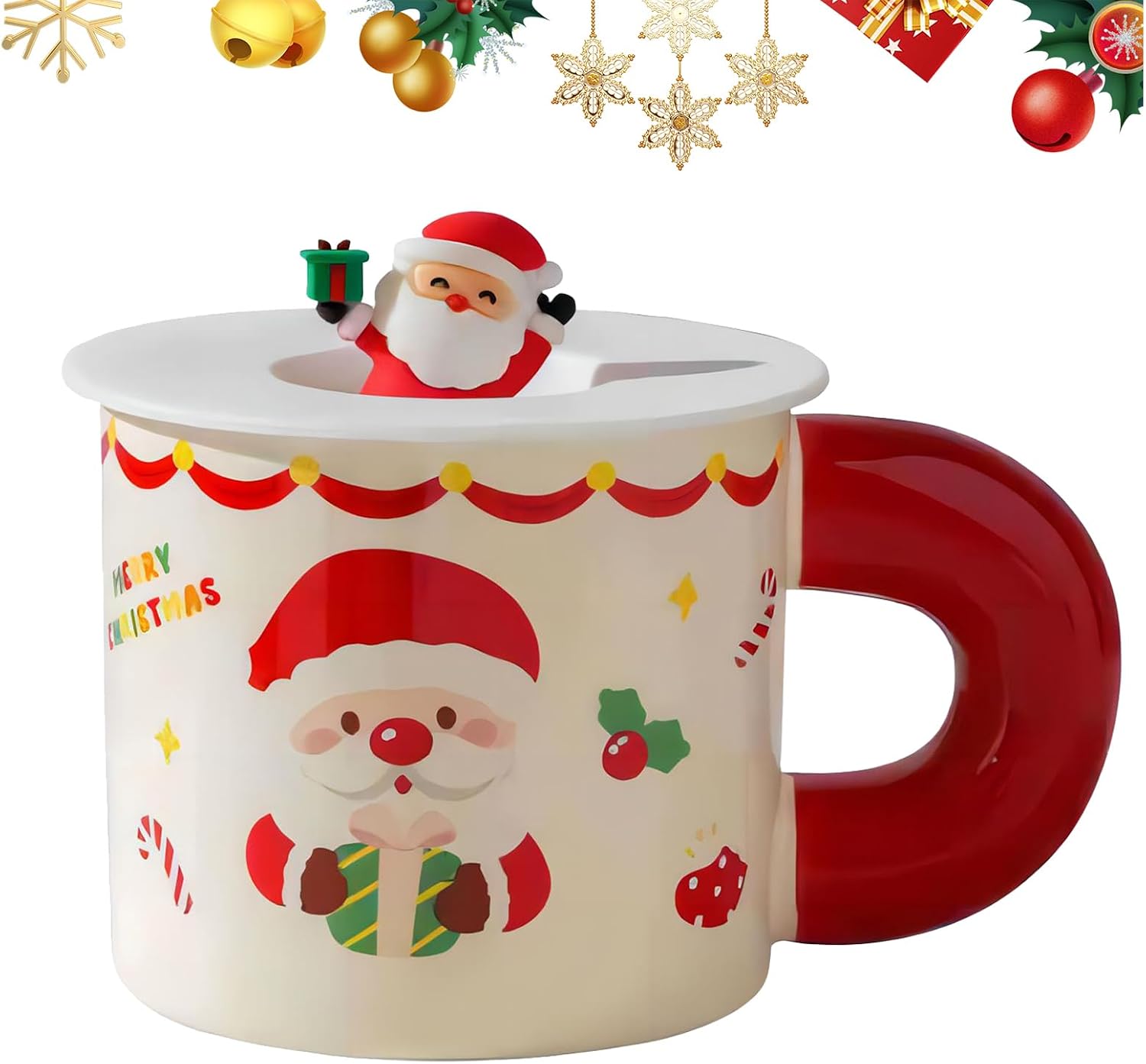 Vidillo Christmas Coffee Mugs 400ml Xmas Ceramic Gift Mug with Lid Durable Tea Cup Milk…