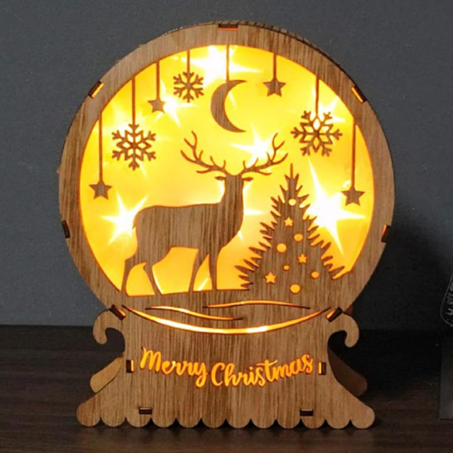 Vidillo Christmas Wooden Ornaments LED Light Up Tabletop Decoration Christmas Ornament…