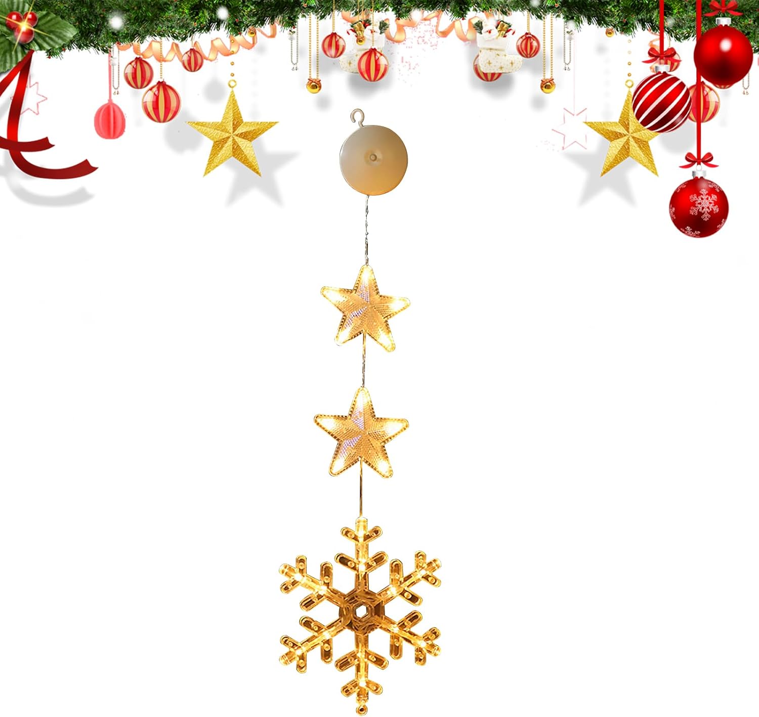 Christmas Window Lights 2 Pcs Christmas Lamp LED Window Hanging Light with Suction Cup…
