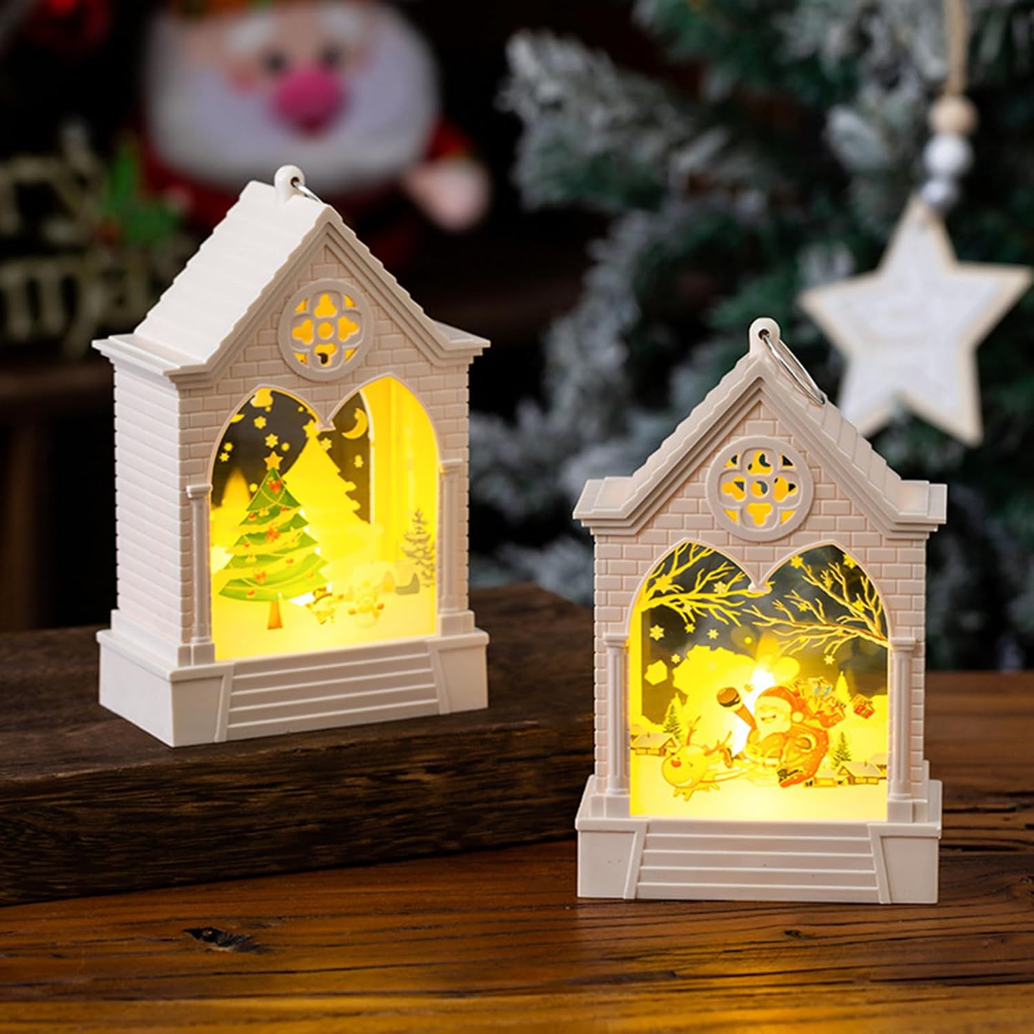 Christmas Decoration Lantern 2 Pcs Christmas Table Light Santa Claus Decorative Battery…