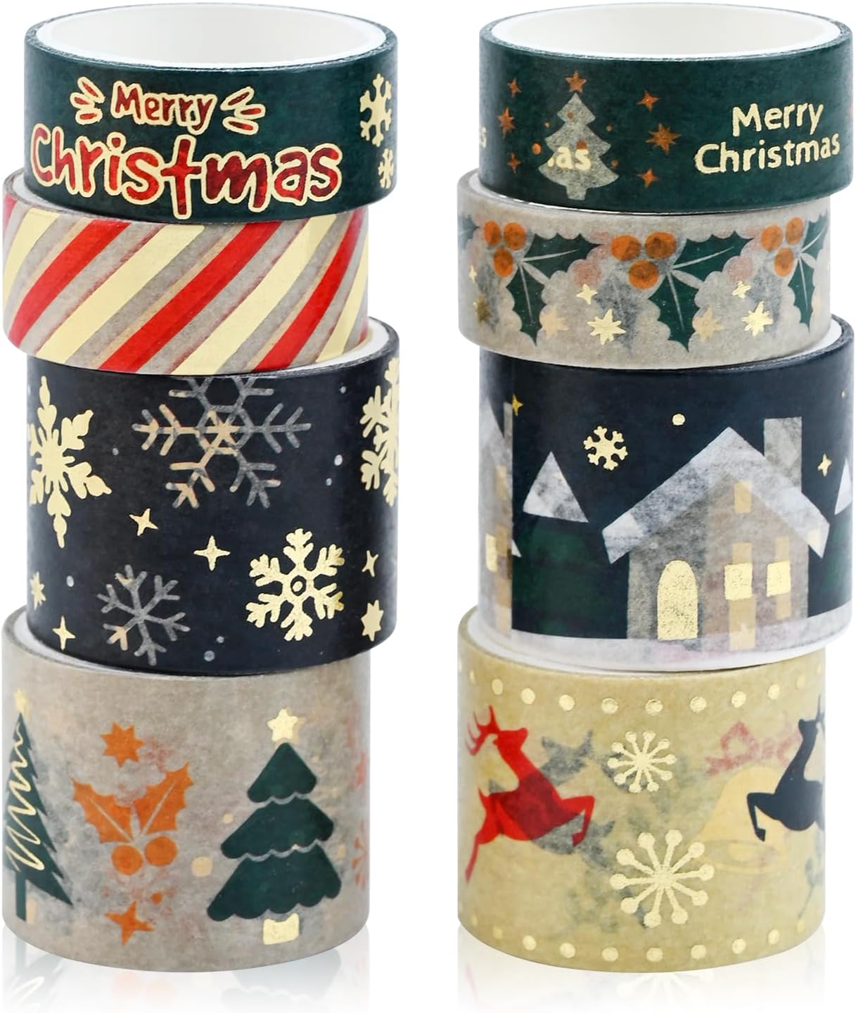 Christmas Washi Tape Set 8 Rolls Colorful Decorative Thin Tapes DIY Xmas Holiday…