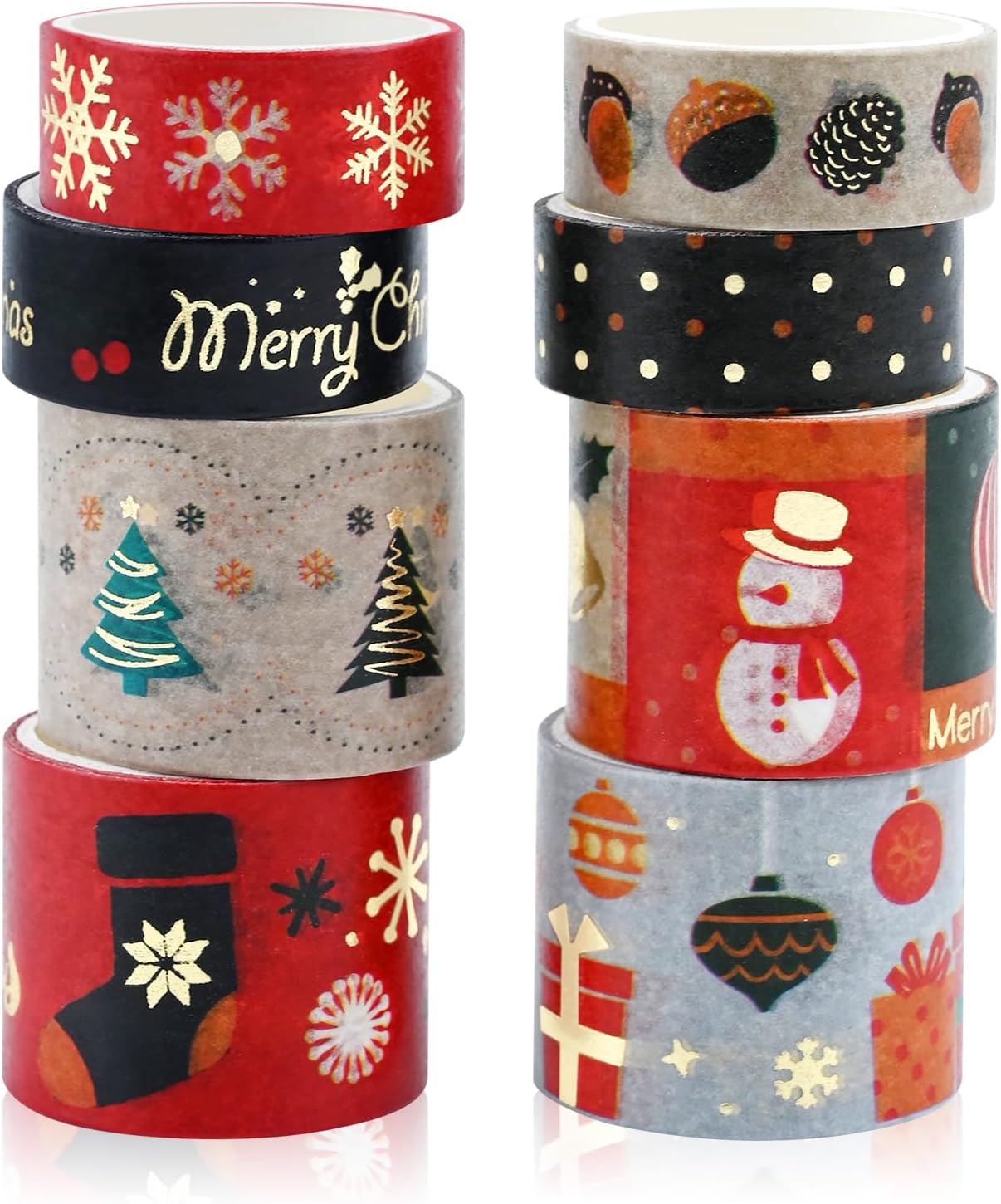 Christmas Washi Tape Set 8 Rolls Colorful Decorative Thin Tapes DIY Xmas Holiday…