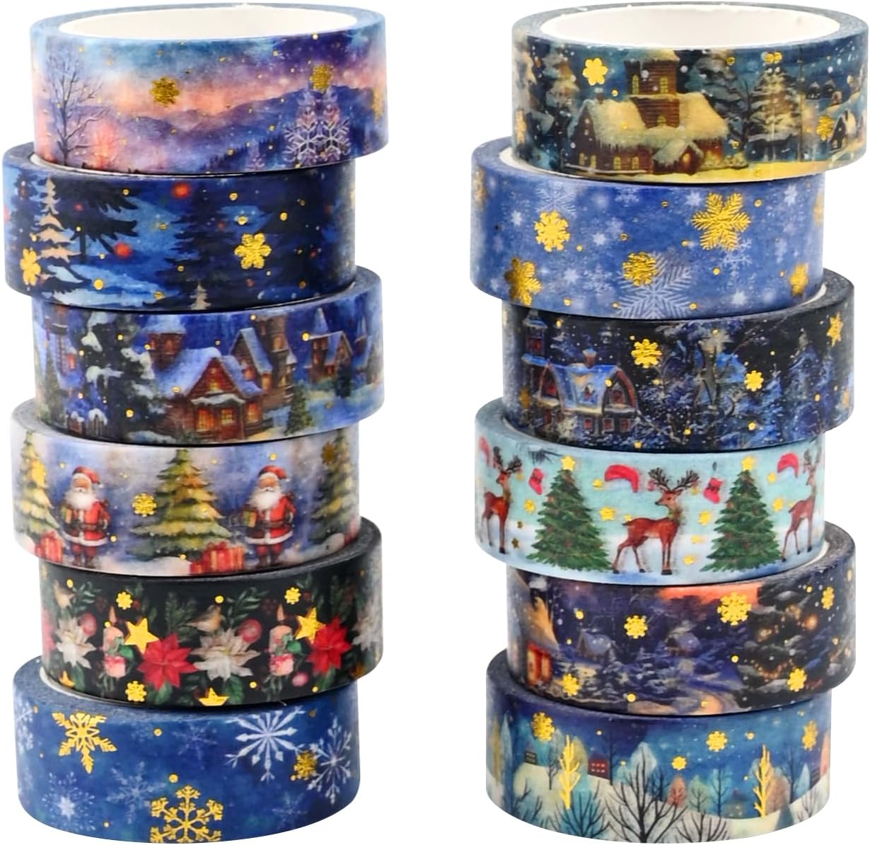 Christmas Washi Tape Set 12 Rolls Pack Colorful Decorative Thin Tapes Christmas Holiday…
