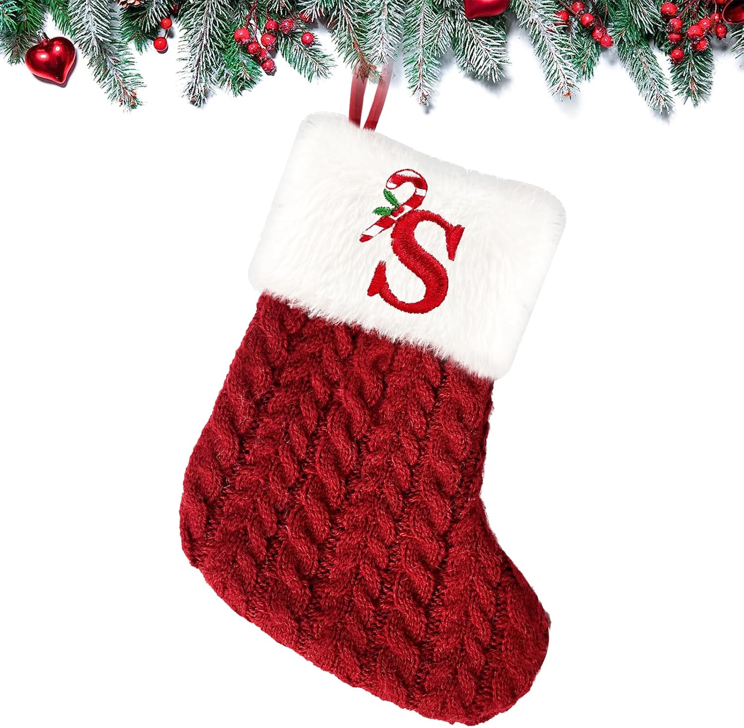 Christmas Stockings 7.9 inch Personalised Knitted Stocking with Letter Monogram Xmas…
