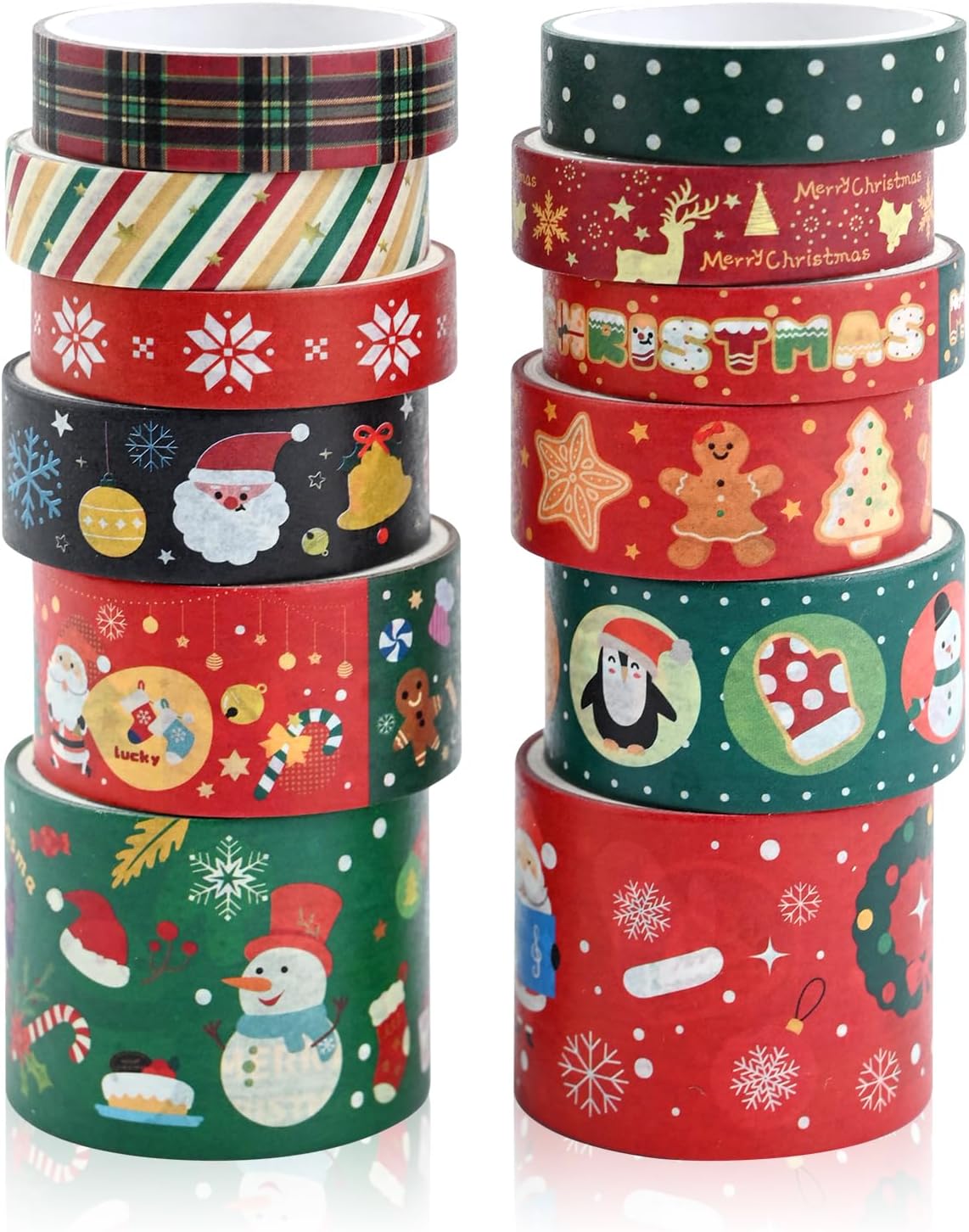 Christmas Washi Tape Set 12 Rolls Pack Colorful Decorative Thin Tapes Christmas Holiday…