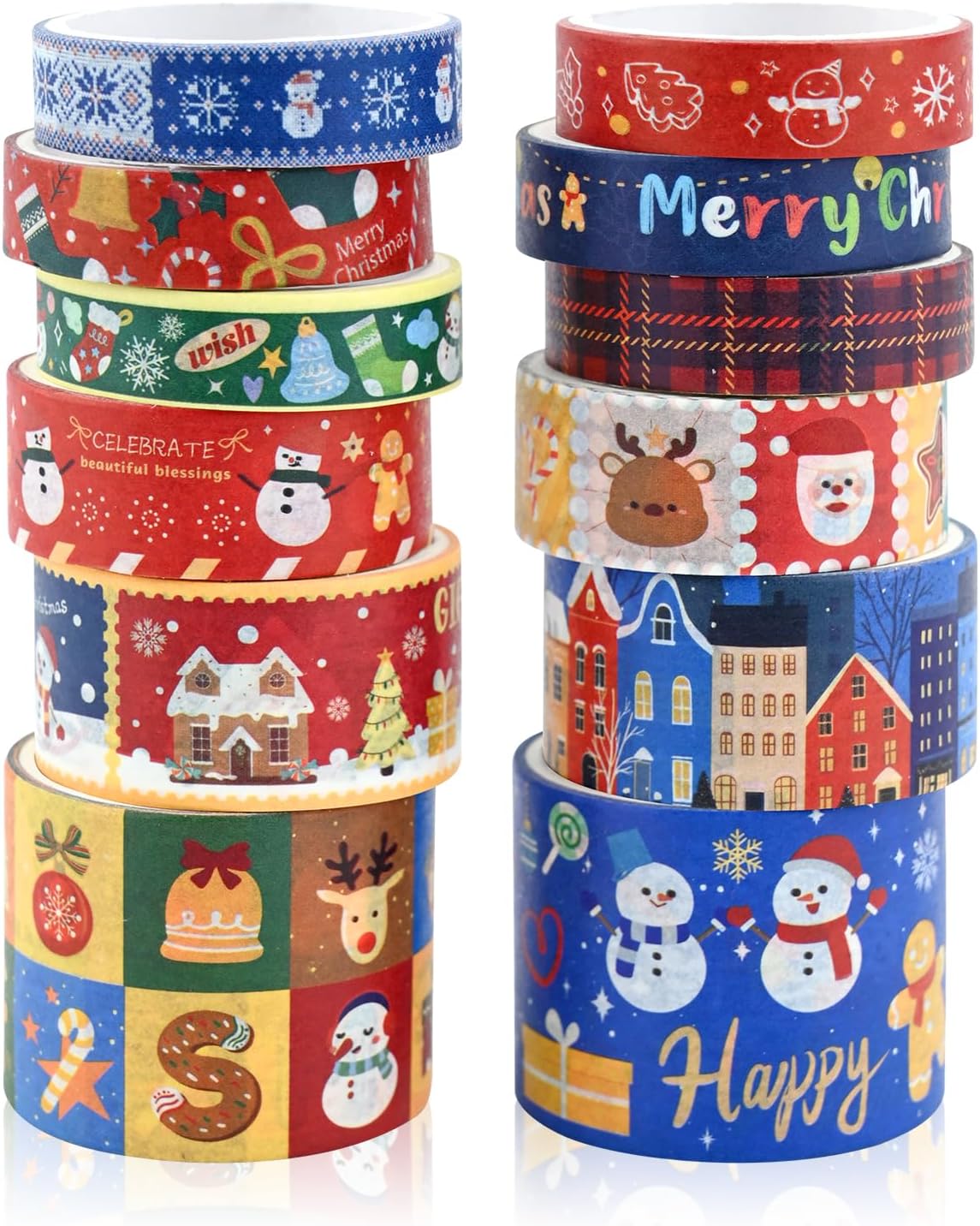 Christmas Washi Tape Set 12 Rolls Pack Colorful Decorative Thin Tapes Christmas Holiday…