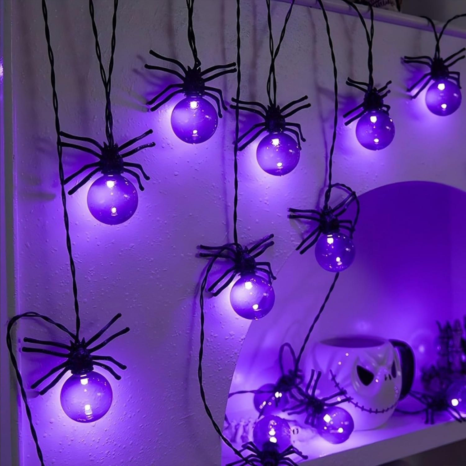 Halloween Spider String Lights,9.8 Ft 20 LED Battery Powered Purple Lights