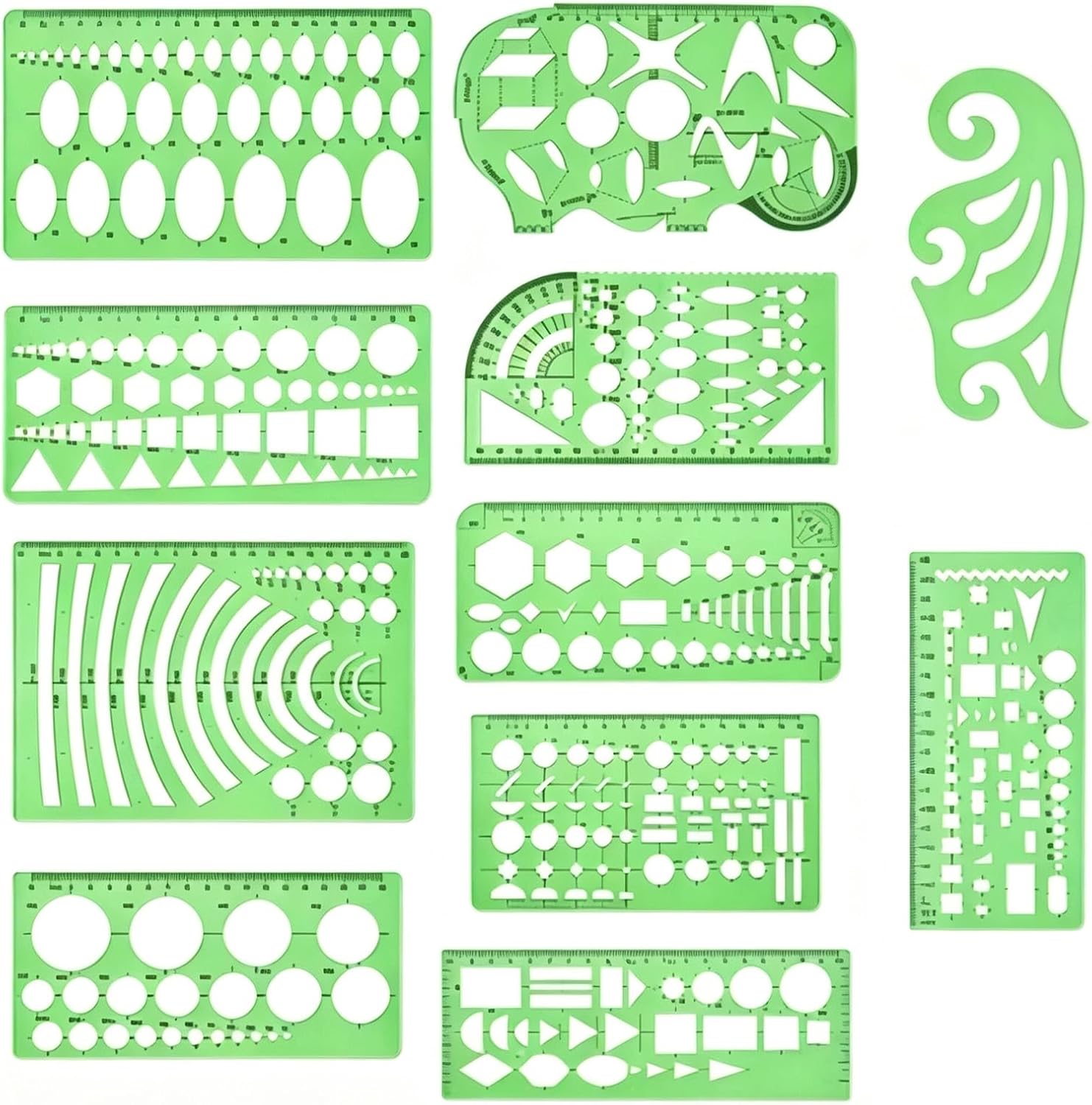 6 Pieces Plastic Measuring Templates Stencils Drawing Rulers for Office (11)