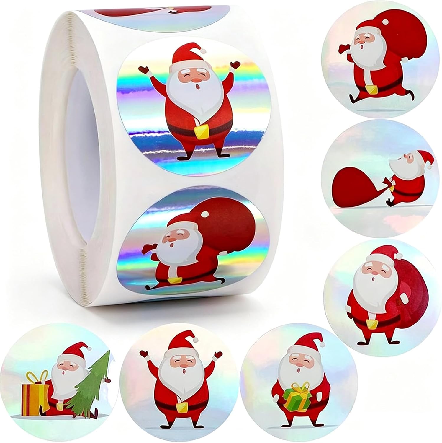 500pcs Round Santa Christmas Stickers Christmas Labels Decorative Gift Tags