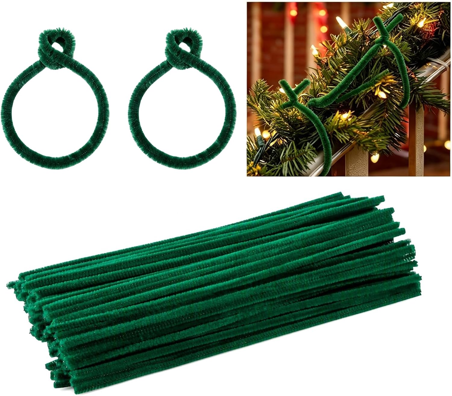 Vidillo 100 Pcs Christmas Garland Ties Fuzzy Chenille Stems for Wreaths