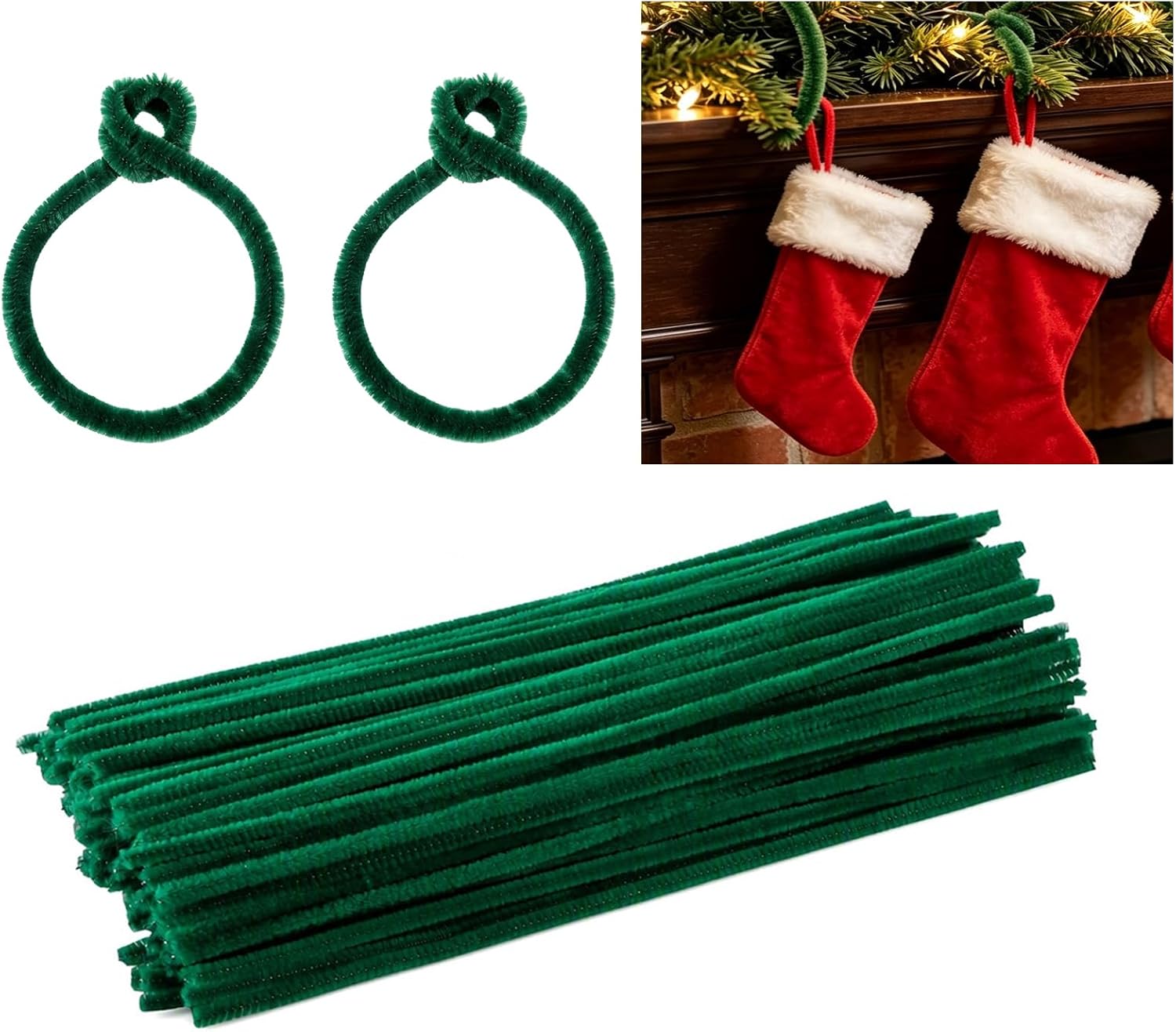 Vidillo 200 Pcs Christmas Garland Ties Fuzzy Chenille Stems for Wreaths