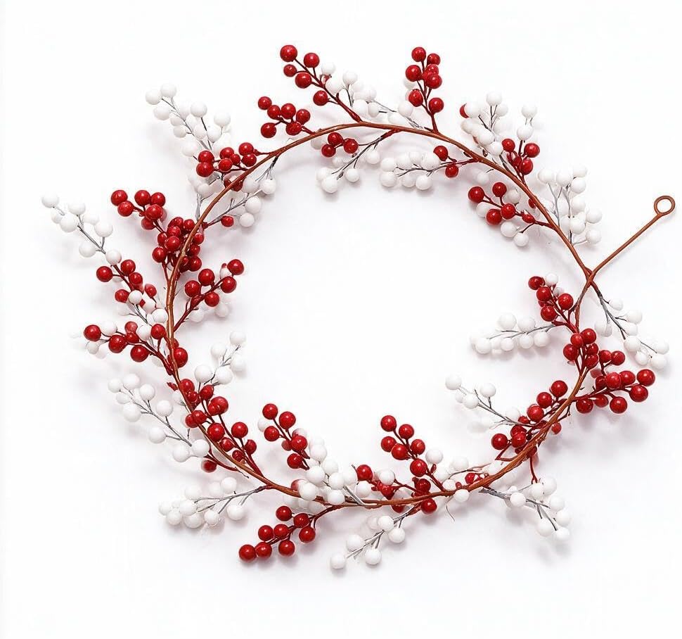 6 FT Christmas Red White Berry Garland Artificial Berry Vine for Decoration